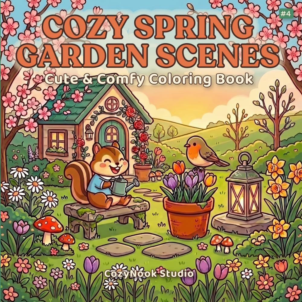 Cozy Spring Garden Scenes: Cute & Comfy Coloring Book for Adults and Teens | Bold & Easy Hygge Designs for Relaxation
