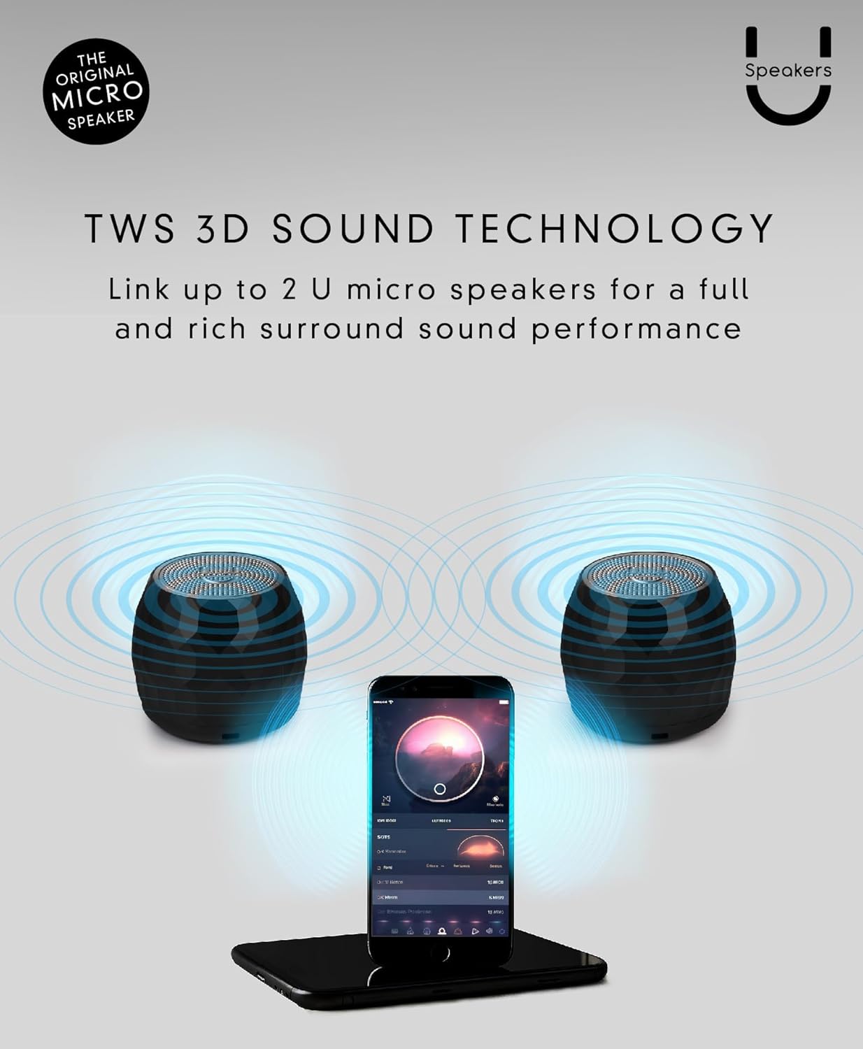 Fashionit U Micro Speaker | Stylish Portable Wireless Bluetooth 5.0 with Built-in Mic & Remote Shutter | Perfect Little Speaker for Home, Parties, Travel! Small Device, Rich Sound | Glam Black - Image 5