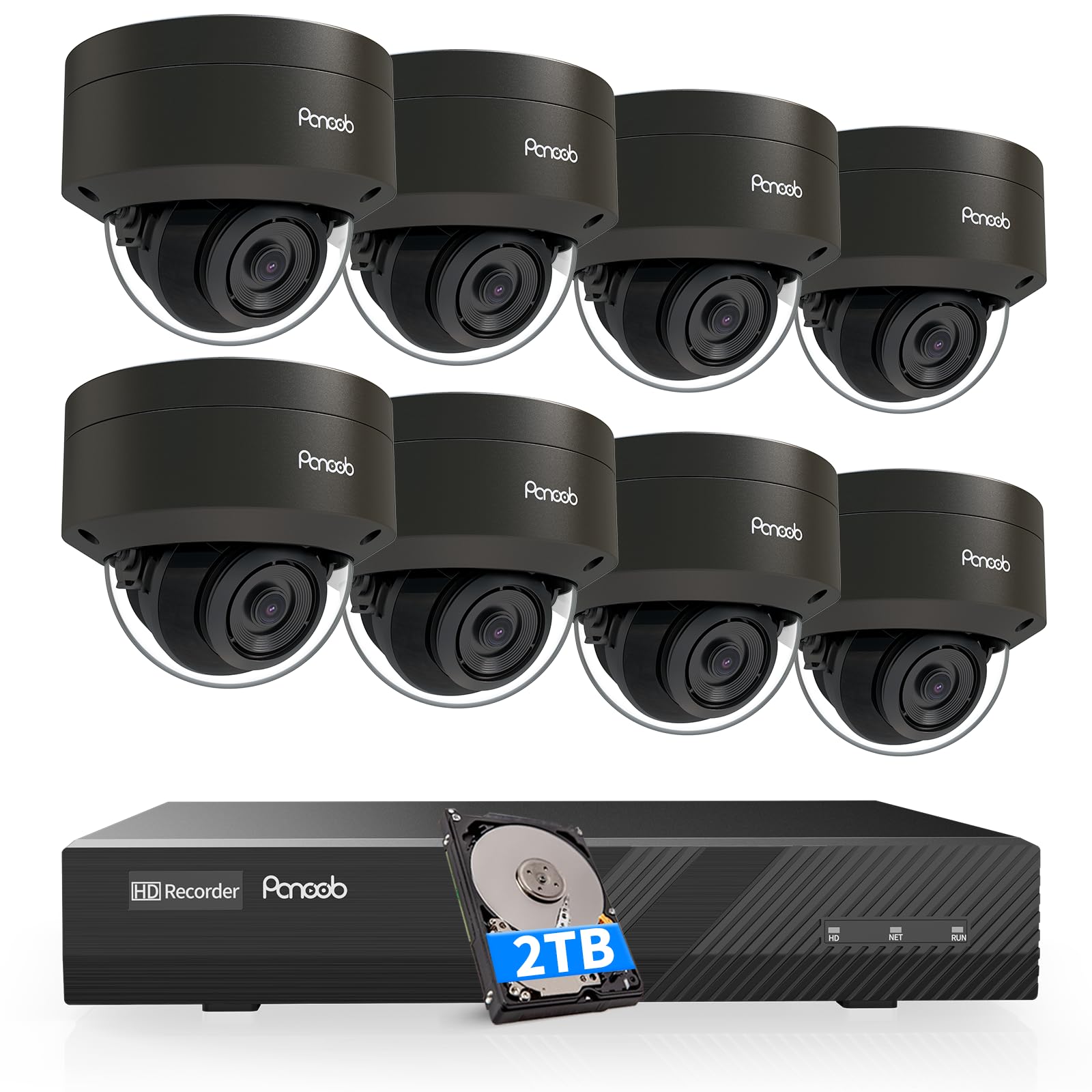 PANOOB 8 Channel Security Camera System, 8X 4K IK-10 Vandal-Proof PoE Dome Cameras, AI Human Vehicle Detection, IP66 100ft IR Night Vision Built-in
