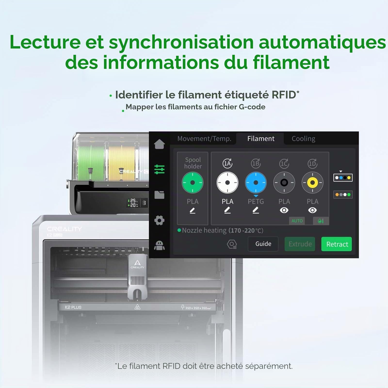 Creality CFS Système de filament multicolore automatique pour imprimante 3D HI et K2 Plus, association automatique des filaments, changement de filament et relais, séchoir à filament