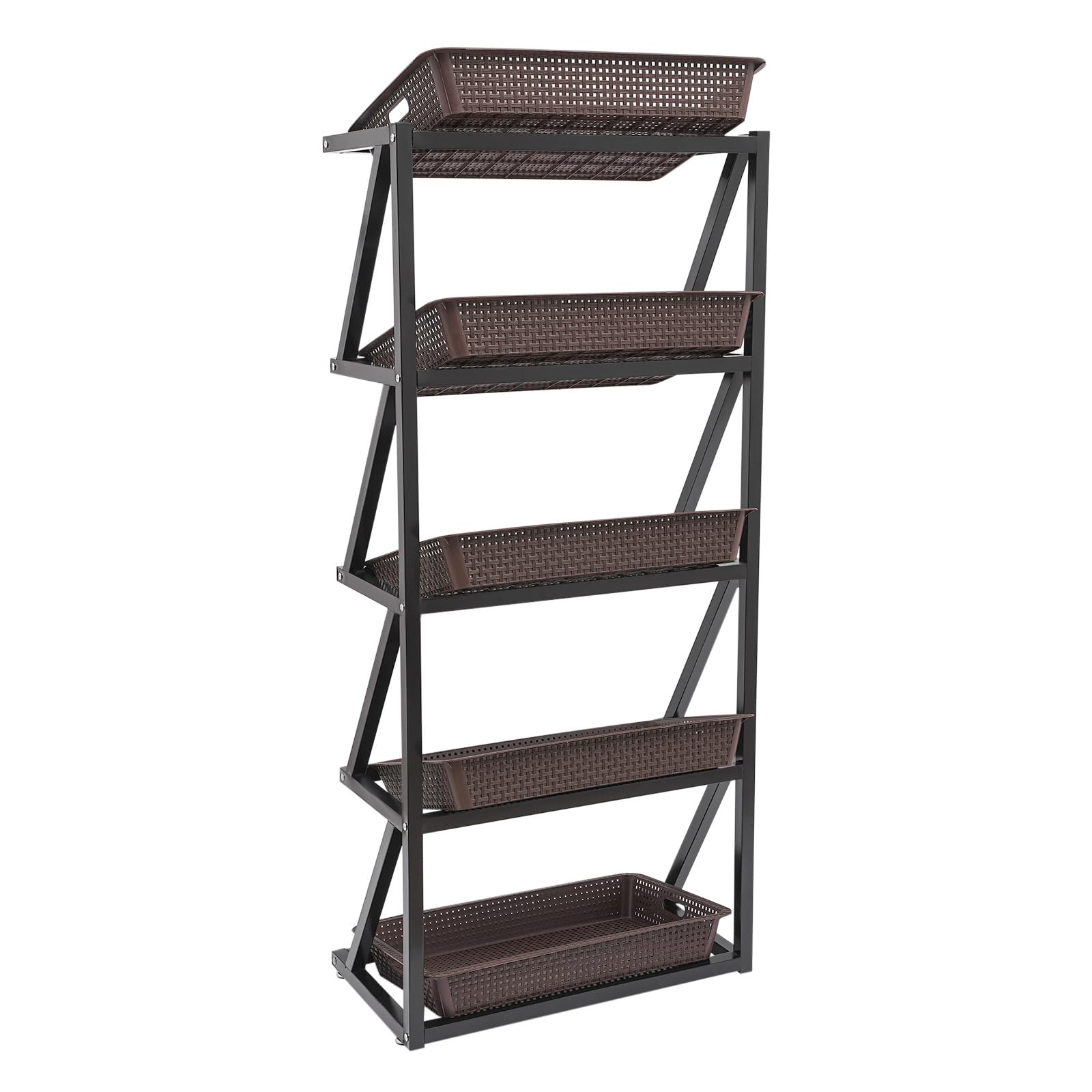 Scaffale portafrutta e Verdura per supermercati Commerciali a 5 Ripiani, espositore per Vendita al Dettaglio a Fila Singola con 5 cestini, Set di cestini per Snack 25,6'' × 13,8''