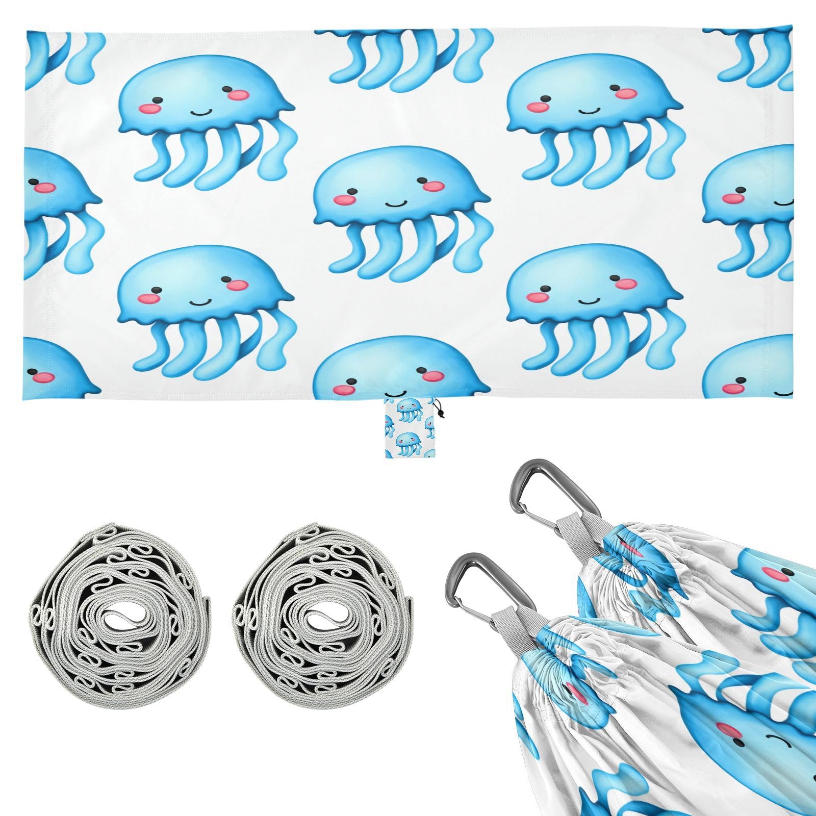 ATTX Blue Cartoon Jellyfish Camping Hammock - Lightweight & Portable Hammocks, Heavy Duty 330lbs Capacity for Indoor, Hiking, Backpacking, Travel, Backyard, Beach#181