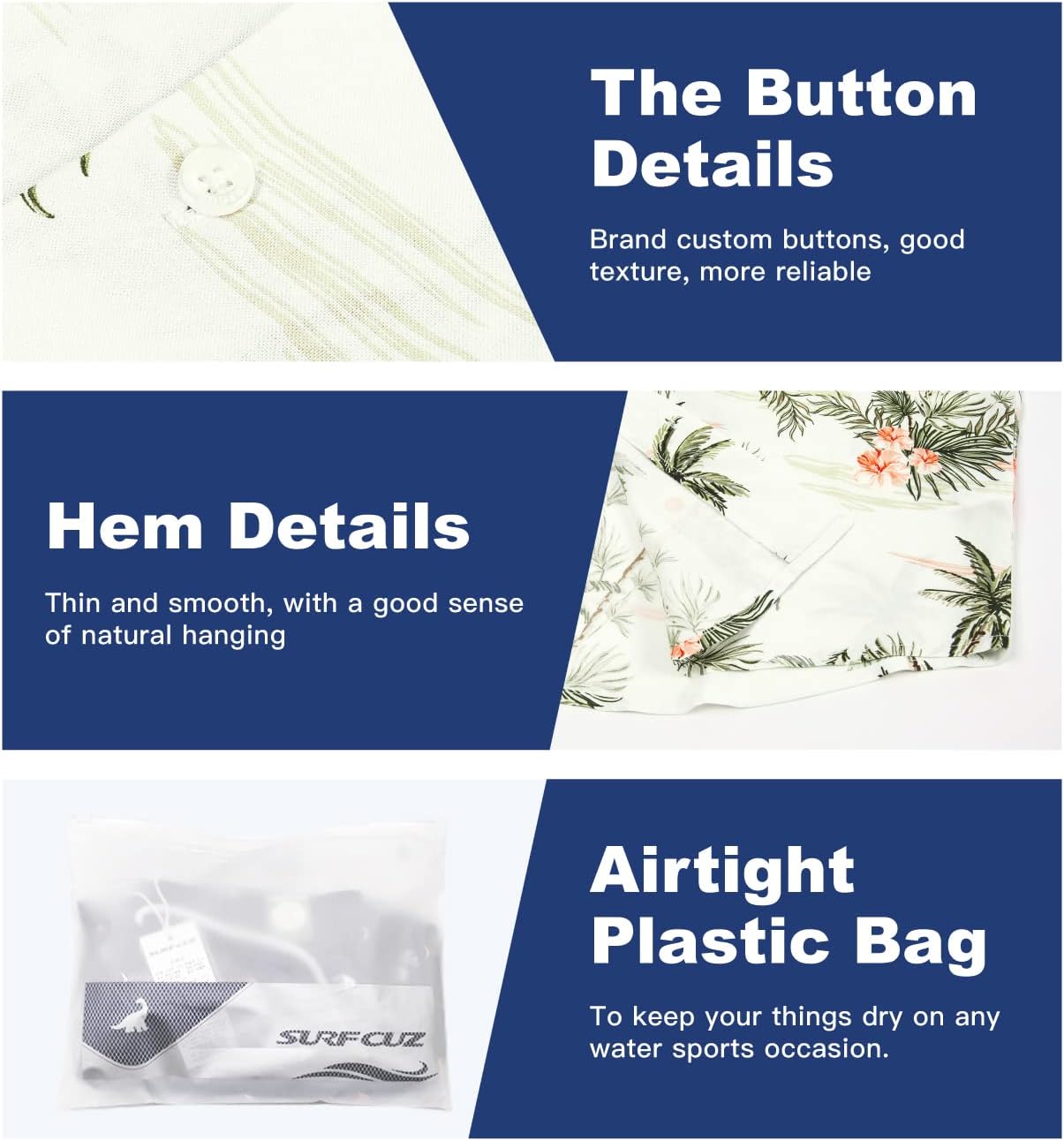 SURF CUZ Mens Hawaiian Shirts Short Sleeve Stretch Casual Aloha Shirt Vacation Mens Tropical Button Down Beach Shirts - Image 6