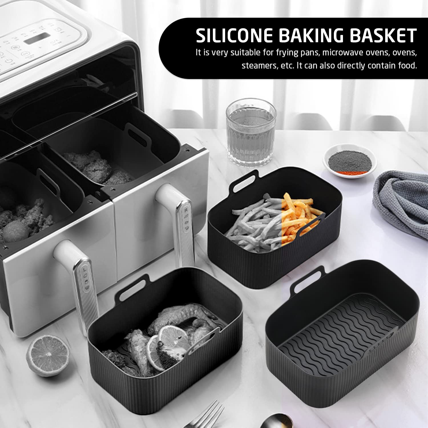 2 Stampi In Silicone Per Friggitrice Ad Aria, Riutilizzabili, Rivestimenti Antiaderenti Per Forno E Microonde, Accessori Cucina - 2