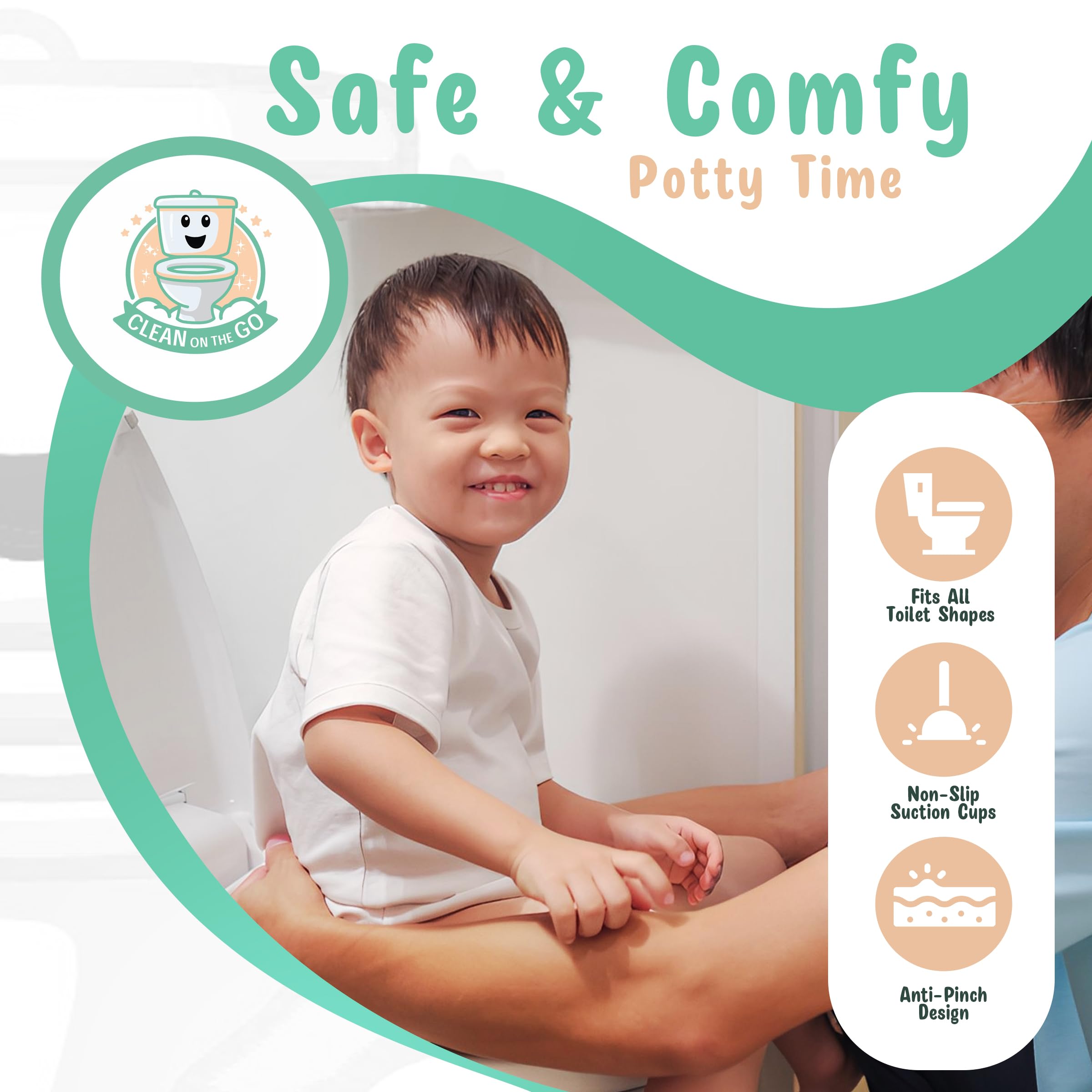 Travel Potty Seat: Portable w Carrying Case for Toddler Toilet Training, Foldable Non-Slip Silicone for kids public toilets, CLEAN ON THE GO (Blue) - 2