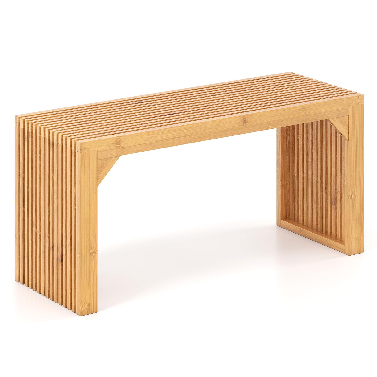 COSTWAY Panca da Interno in Bambù, Panca Ecologica da Ingresso Lunga 90 cm, Portata 300 kg, Sedia Moderna per Sala da Pranzo, Soggiorno e Giardino, 90 x 33 x 43 cm