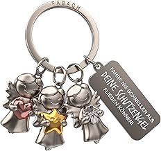 FABACH Schutzengel Schlüsselanhänger 3 Stars mit Gravur - Schutzengel Auto Schlüsselanhänger aus Metall mit Botschaft Gravur für Autofahrer - Geschenk Glücksbringer Auto Führerschein