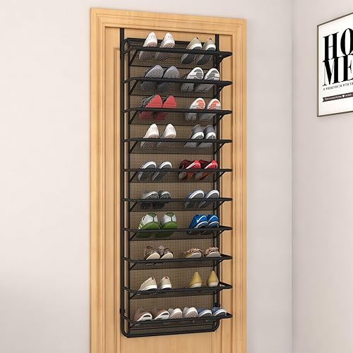 Vista 5 de 10 Tier Shoe Rack Over The Door Shoe Organizer Hanging Shoe Storage with Key Holder for Closet Pantry Wall Floating Shelves (10 Tier, Matte Black)