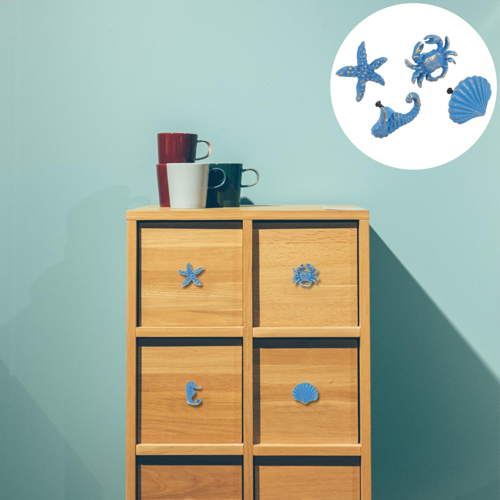 Maniglie per Mobili Stile Marino Retrò, 4 Pezzi in Ferro Blu, Facile da Installare, per Armadi e Credenze, Decorazione la Casa
