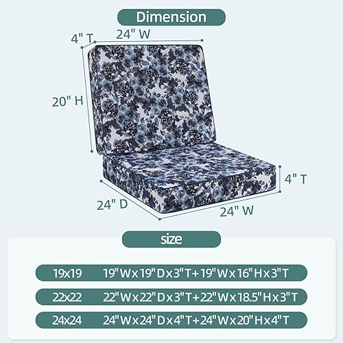 Vista 64 de Favoyard Juego de cojines de asiento profundo para patio, 24 x 24 pulgadas, impermeables, para muebles de patio, con funda extraíble y resistente a