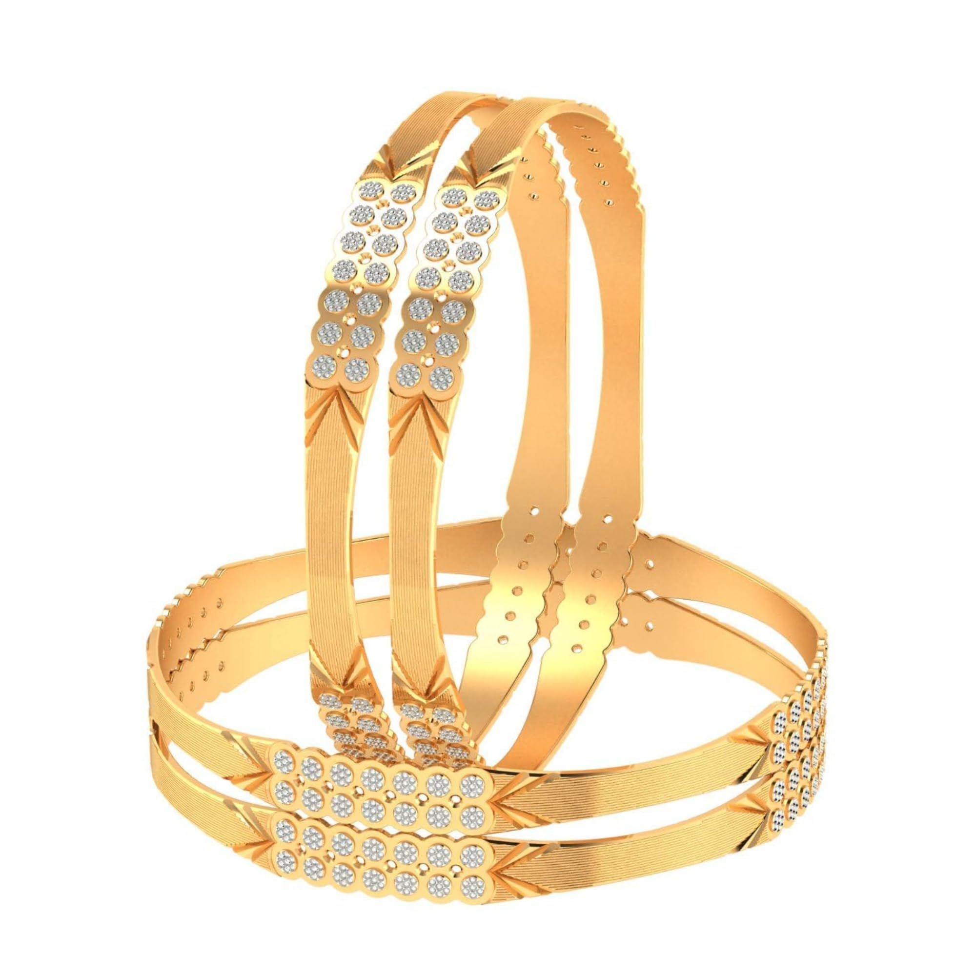 Gold-Plated Traditional CNC Bangles Set, Diamond Pattern Design, Women's Fashion Jewellery-image-34