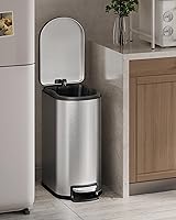 Vista 2 de Garvee 13 gal / 50 L Stainless Steel Kitchen Trash Can with Lid, Slim Rustproof Garbage Can, Large Step-on Metal Trash Bin with Inner Bucket, Rear