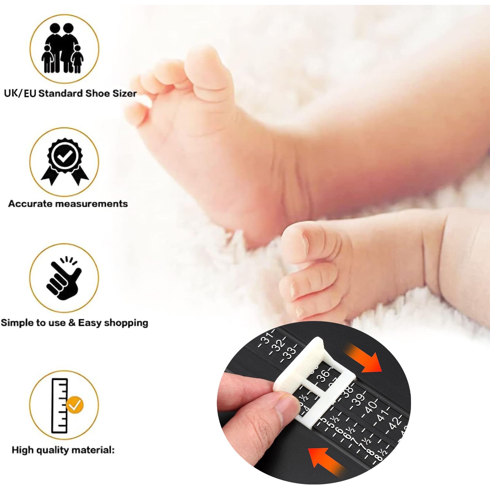 Comioke Pedimetre Enfants et Adultes, Mesureur de Pieds, Pointure Chaussure Mesurer Pied Dispositif de Mesure Pédimètres pour Déterminer la Pointure 18 à 47 et Ruban à Mesurer 1.5m