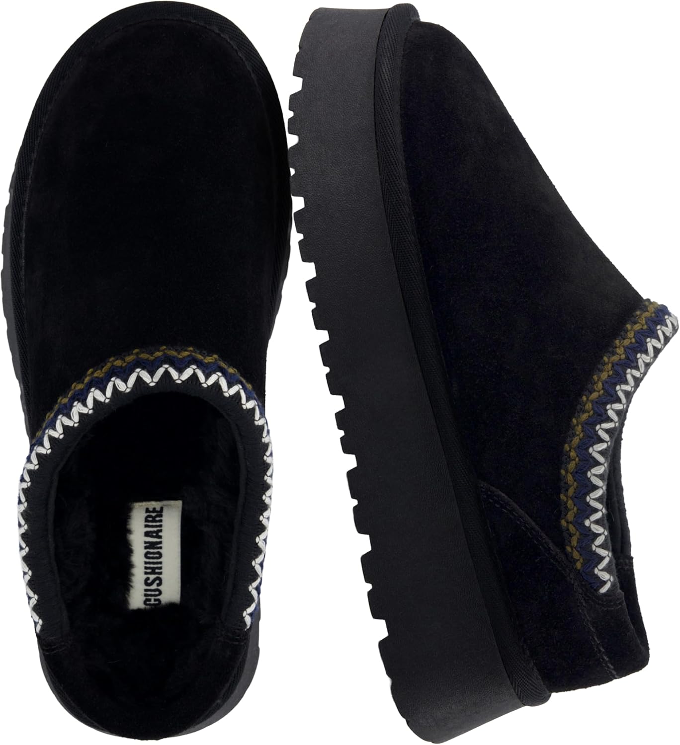 CUSHIONAIRE Kabuki Platform Boots Genuine Suede Fuzzy Mule Slippers for Women with Memory Foam | Indoor/Outdoor Womens Slippers | Wide Widths Available