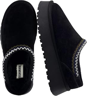 CUSHIONAIRE Kabuki Platform Boots Genuine Suede Fuzzy Mule Slippers for Women with Memory Foam | Indoor/Outdoor Womens Slippers | Wide Widths Available