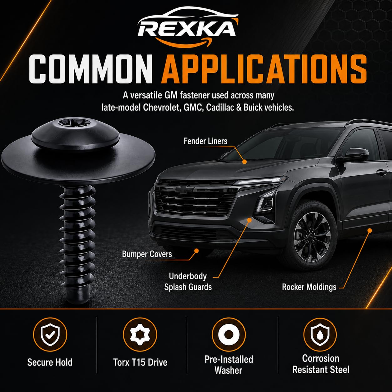 Rexka Lot de 20 vis 11548270 compatibles avec GM Chevrolet Camaro Colorado Cruze Equinox Impala Malibu Traverse Cadillac ATS CT6 CTS XT5 XTS