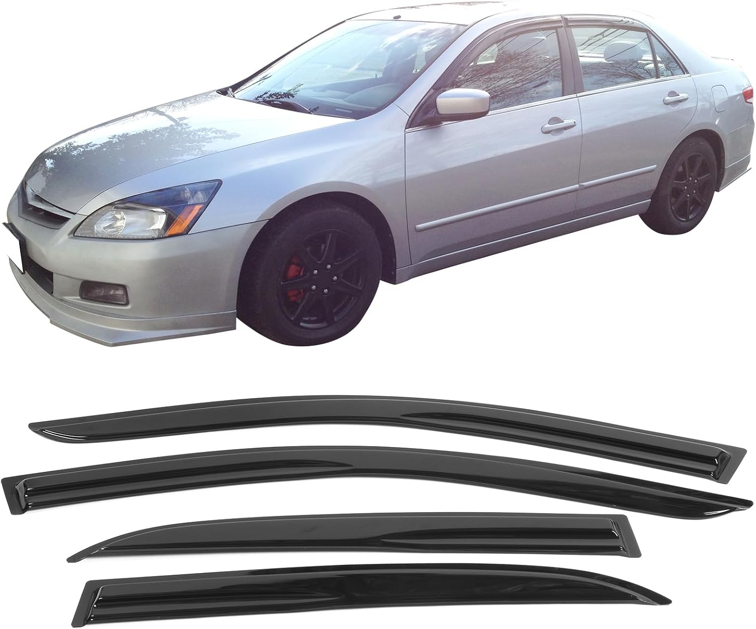 IKON MOTORSPORTS Window Visors Compatible with 2003-2007 Honda Accord, Smoked JDM Stick On External Side Window Wind Deflectors
