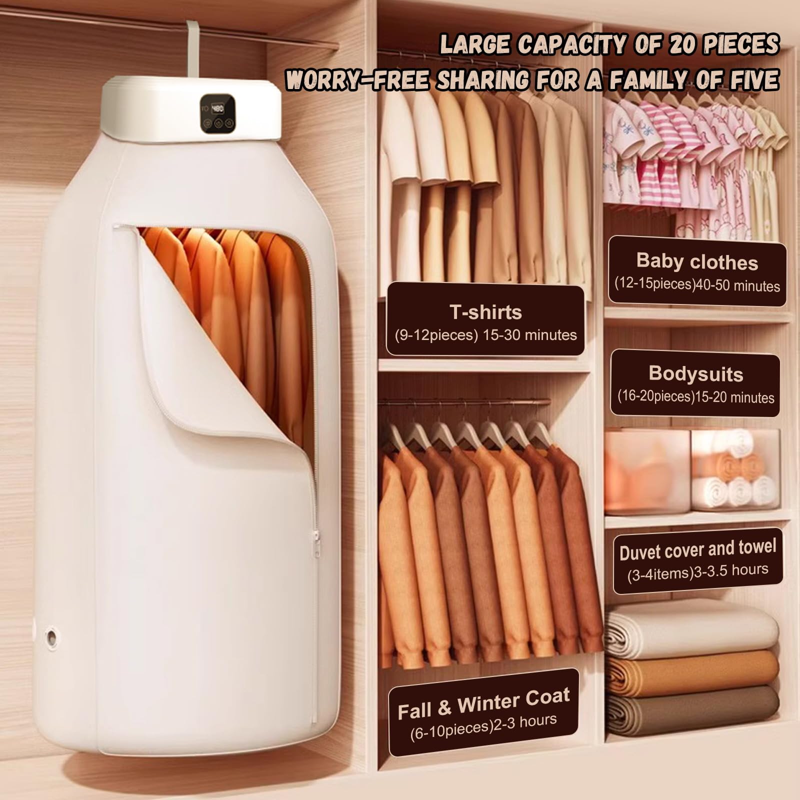 Sèche-linge électrique portable avec minuterie stérilisation UV, armoire à air chaud pour vêtements