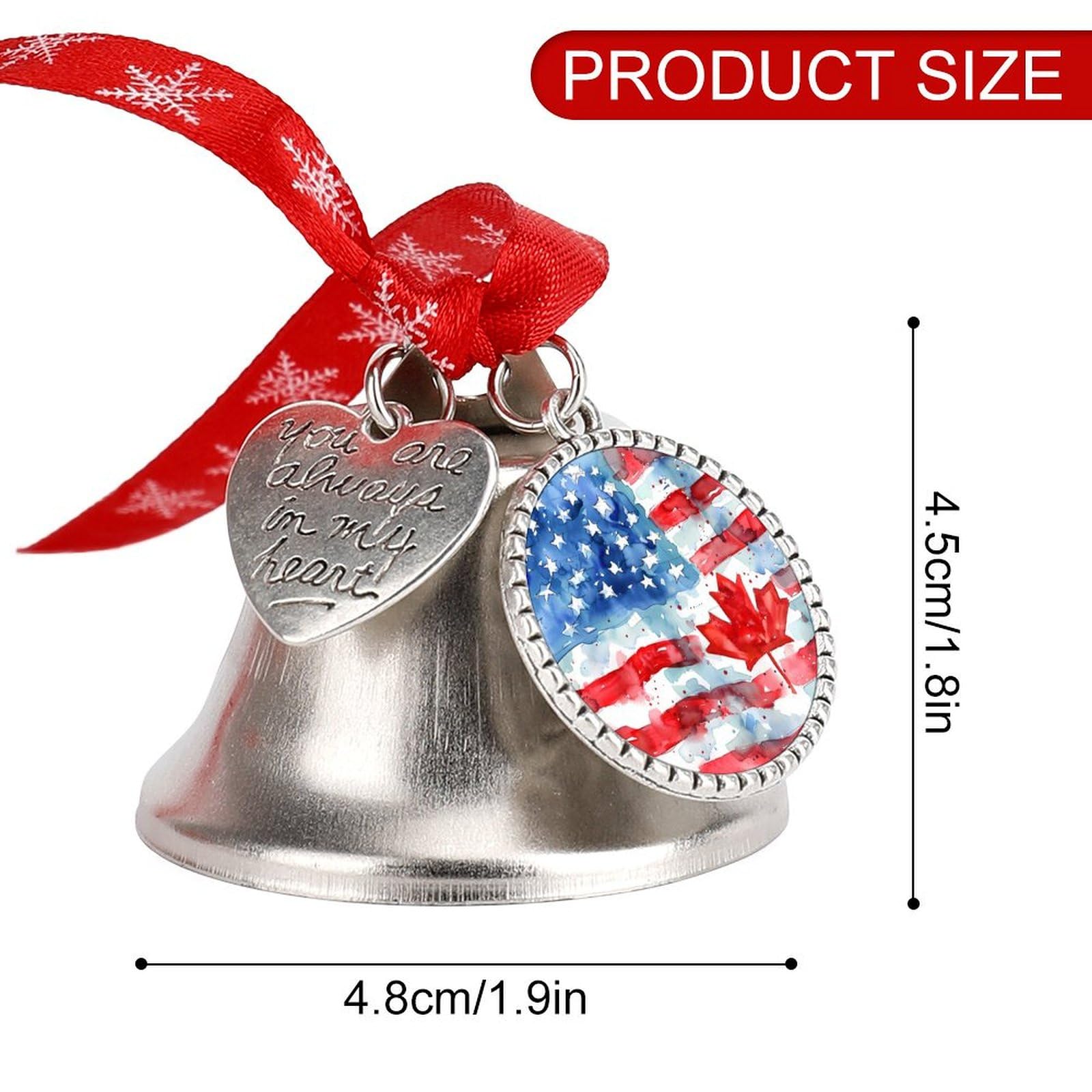 Watercolor U.S. Canada Flag Funny Christmas Bell Ornament Cute Xmas Tree Hanging Pendant Decoration for Holidays Party