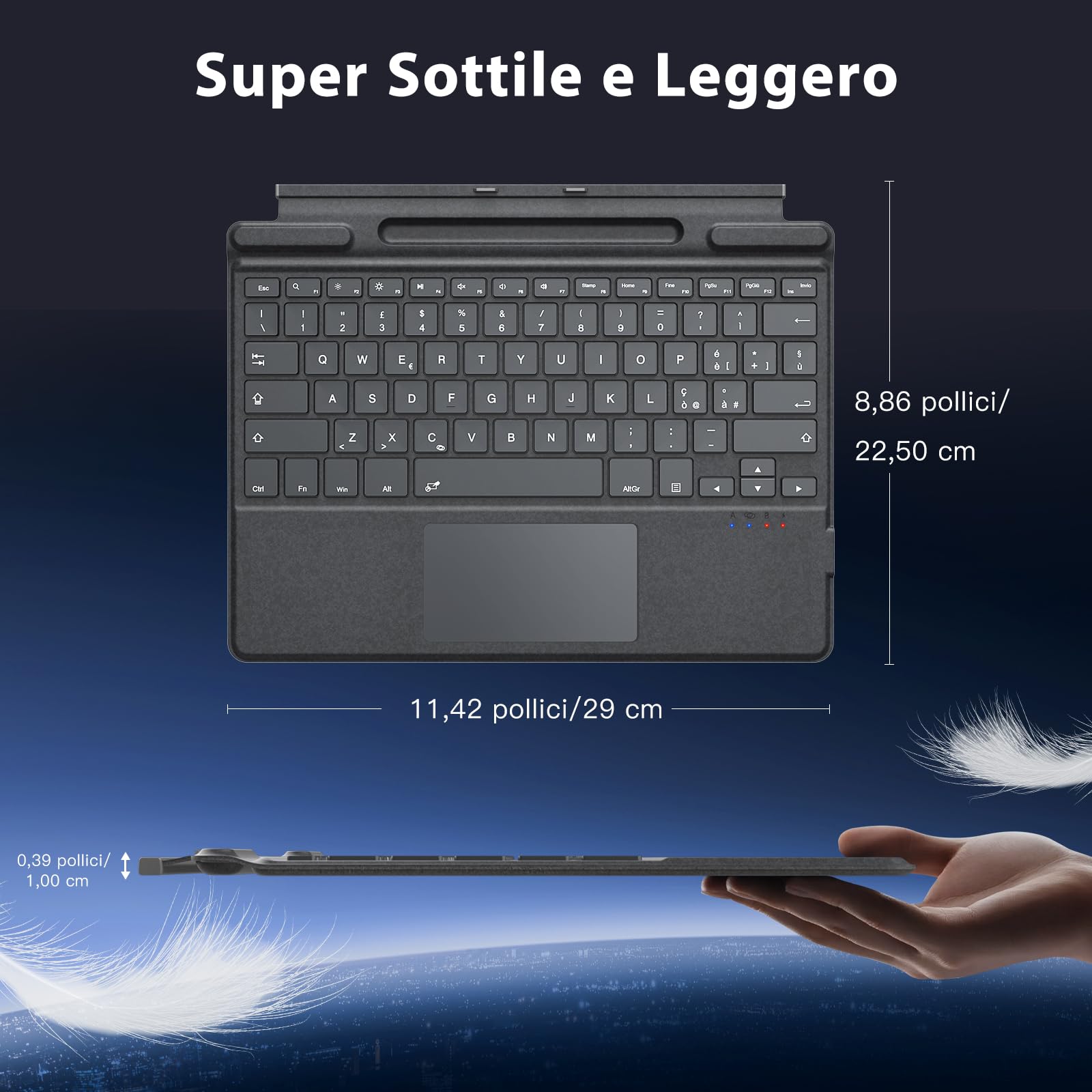 MoKo Tastiera Bluetooth Italiana con Touchpad per Microsoft Surface Pro 11/ Pro 10/ Pro 9/ Pro 8/ Pro X da 13", Layout QWERTY Tastiera Sottile di Type Cover con Portapenna (senza Ricarica), Grigio