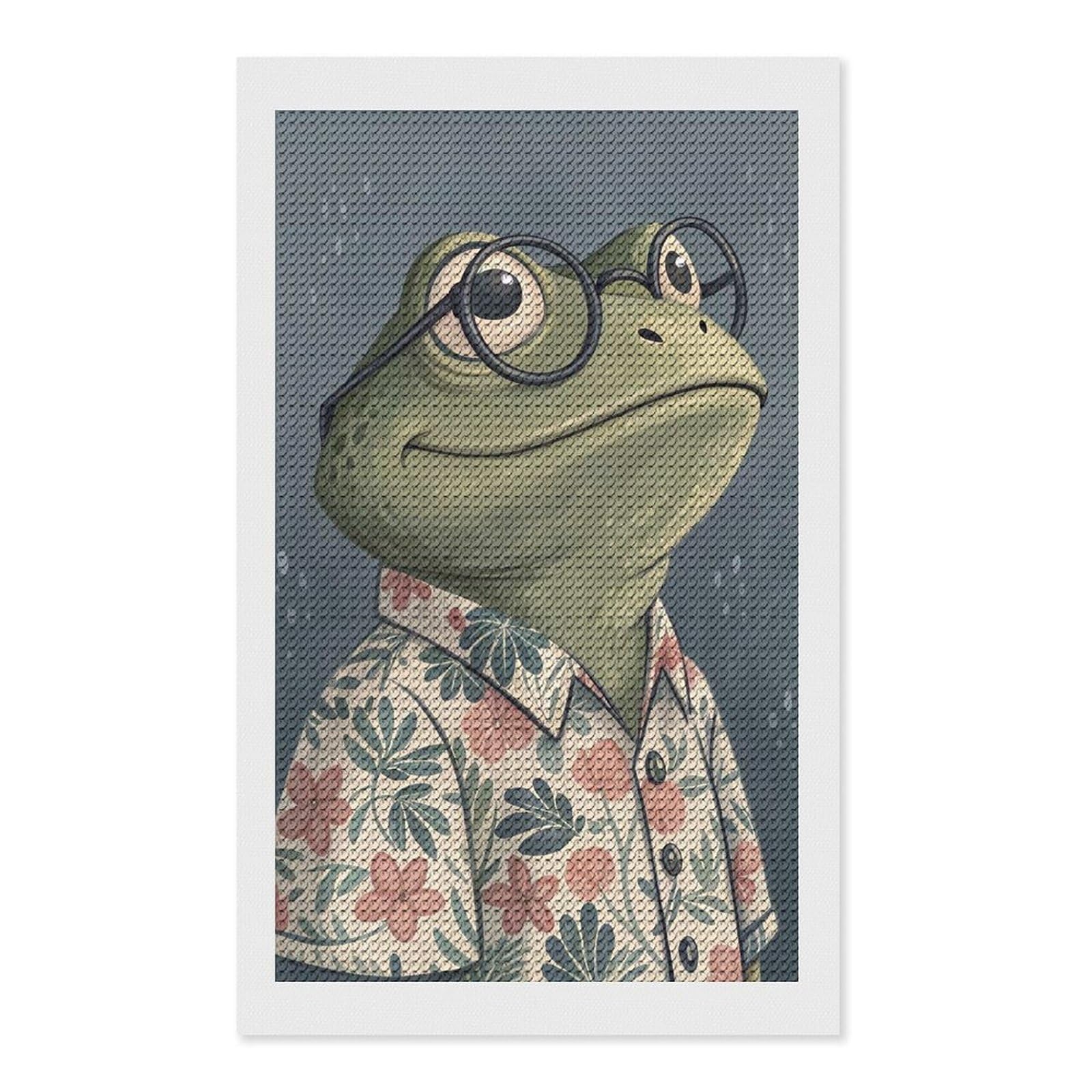 Junmoney Frog with Glasses and Floral Shirt DIY Diamond Art Canvas Kit 12"x20", Winter Craft, Mindful Craft Project, Aesthetic Room Decor, Decor Project