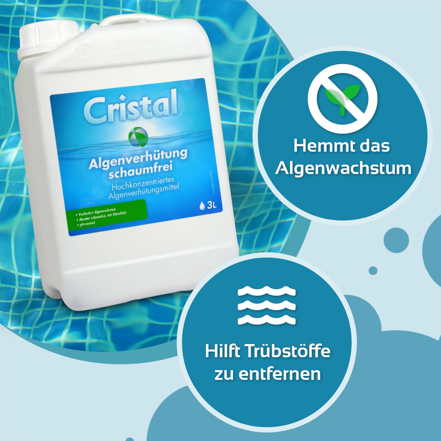Cristal Algenverhütung SCHAUMFREI - Verhindert Algenwachstum im Poolwasser und hilft Trübstoffe zu entfernen - Geeignet für alle Pools & Schwimmbäder von 1000 bis 80000 Liter - pH-neutral (6 Liter)