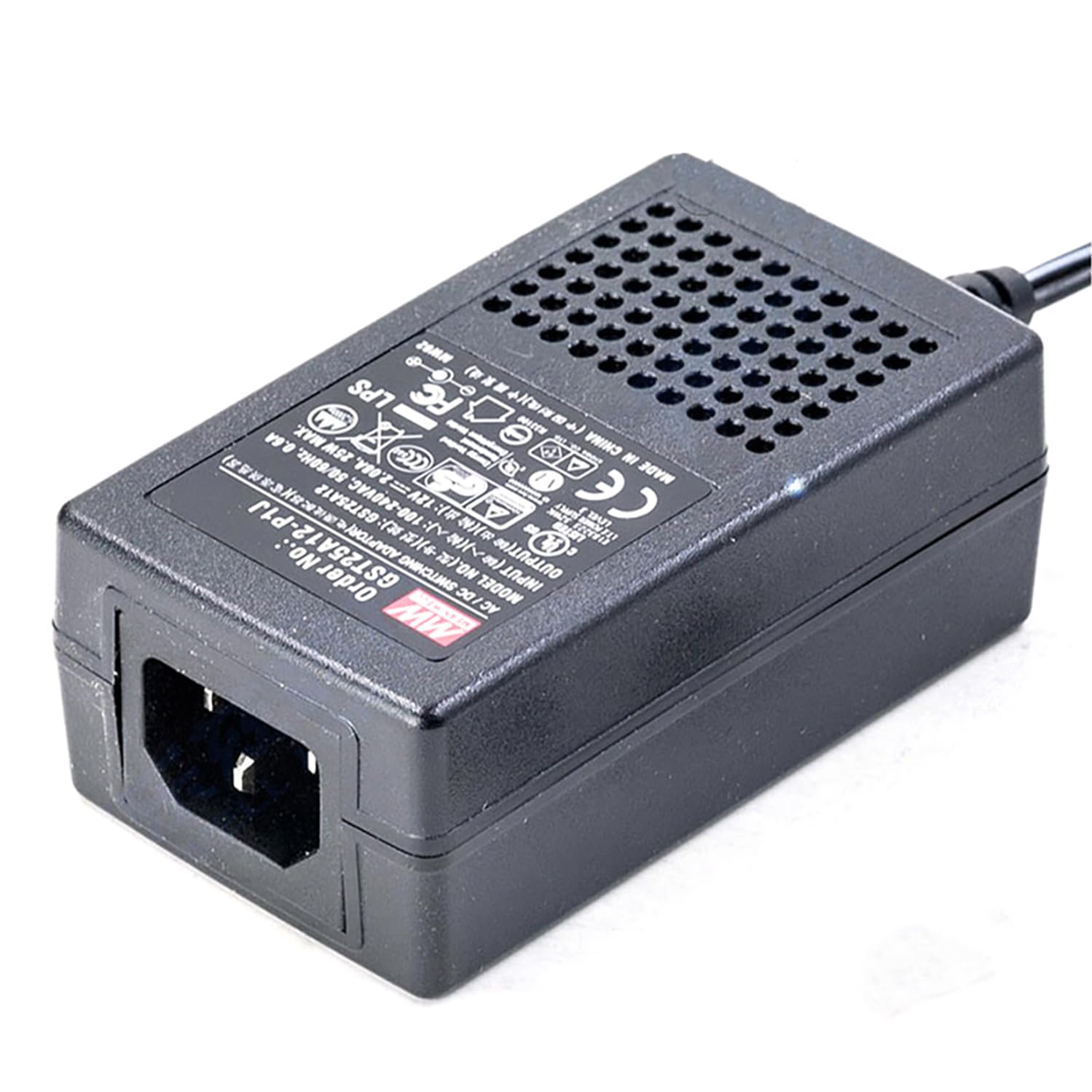 Mean Well GST25A12-P1J 12V 2A 25W AC-DC Desktop Power Adapter, Class I, IEC320-C14 Inlet, Energy-Saving, Industrial & Consumer Applications