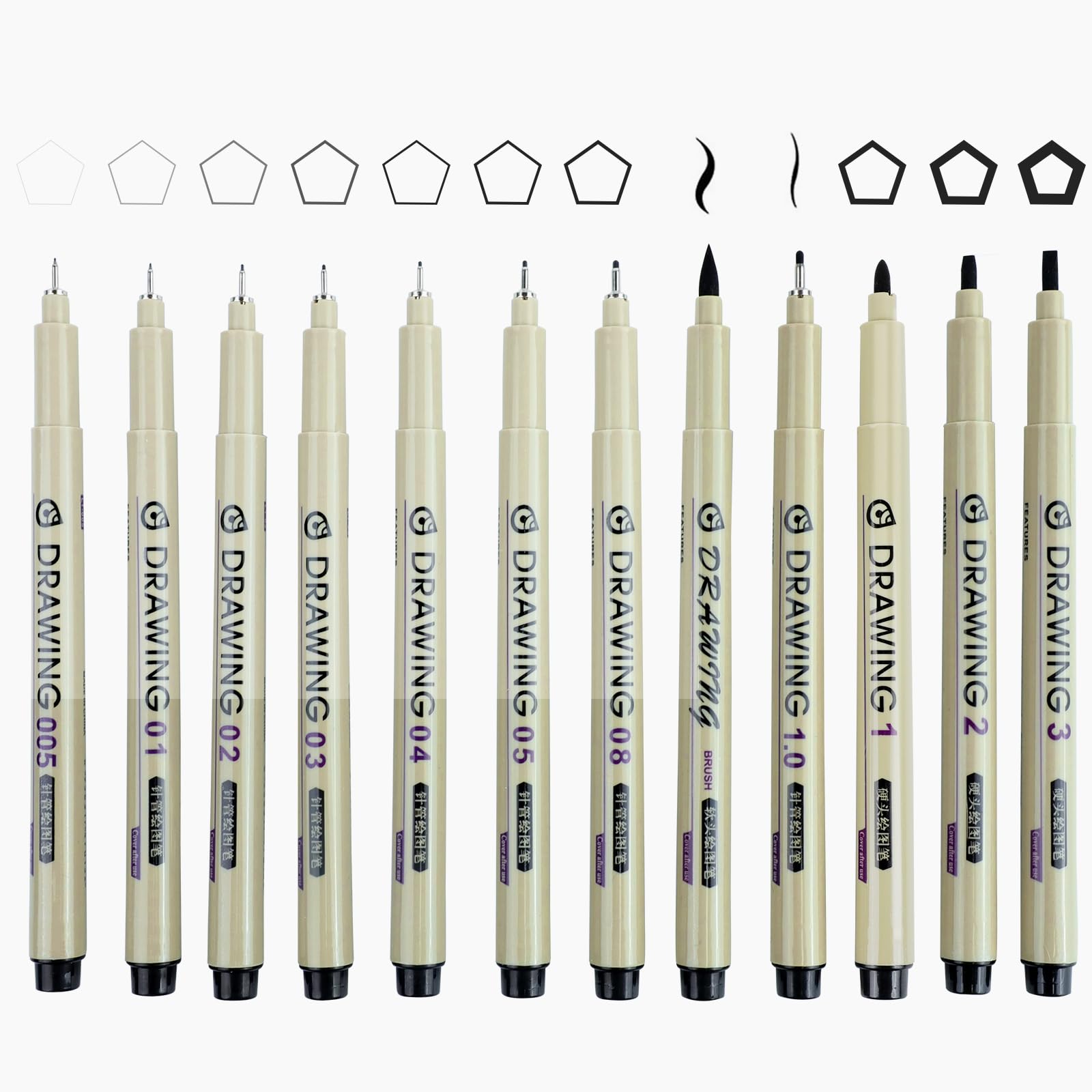 GEGNNS Rotuladores de Caligrafía, 12 Diferentes Grosores Negro Rotuladores, Micron Rotulador de punta fina Para Hand Lettering y Set de Caligrafía, para Firmas, Ilustraciones, Diseño, Dibujo Técnico