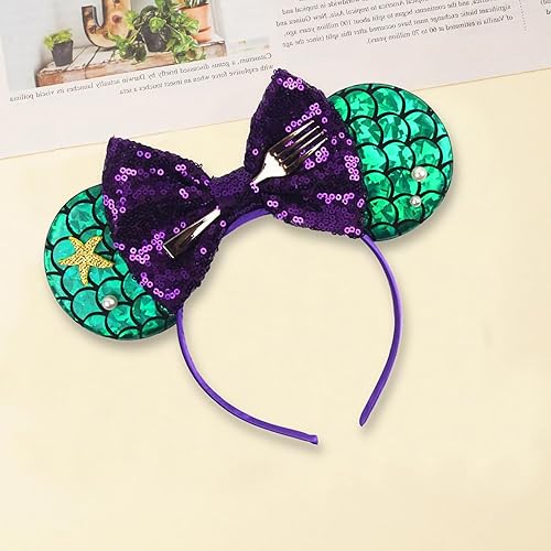 Miniatura 4 de Diademas de orejas de ratón de lentejuelas para mujeres, niñas, niños, diadema con lazos con purpurina para niños y adultos, fiesta de cumpleaños,