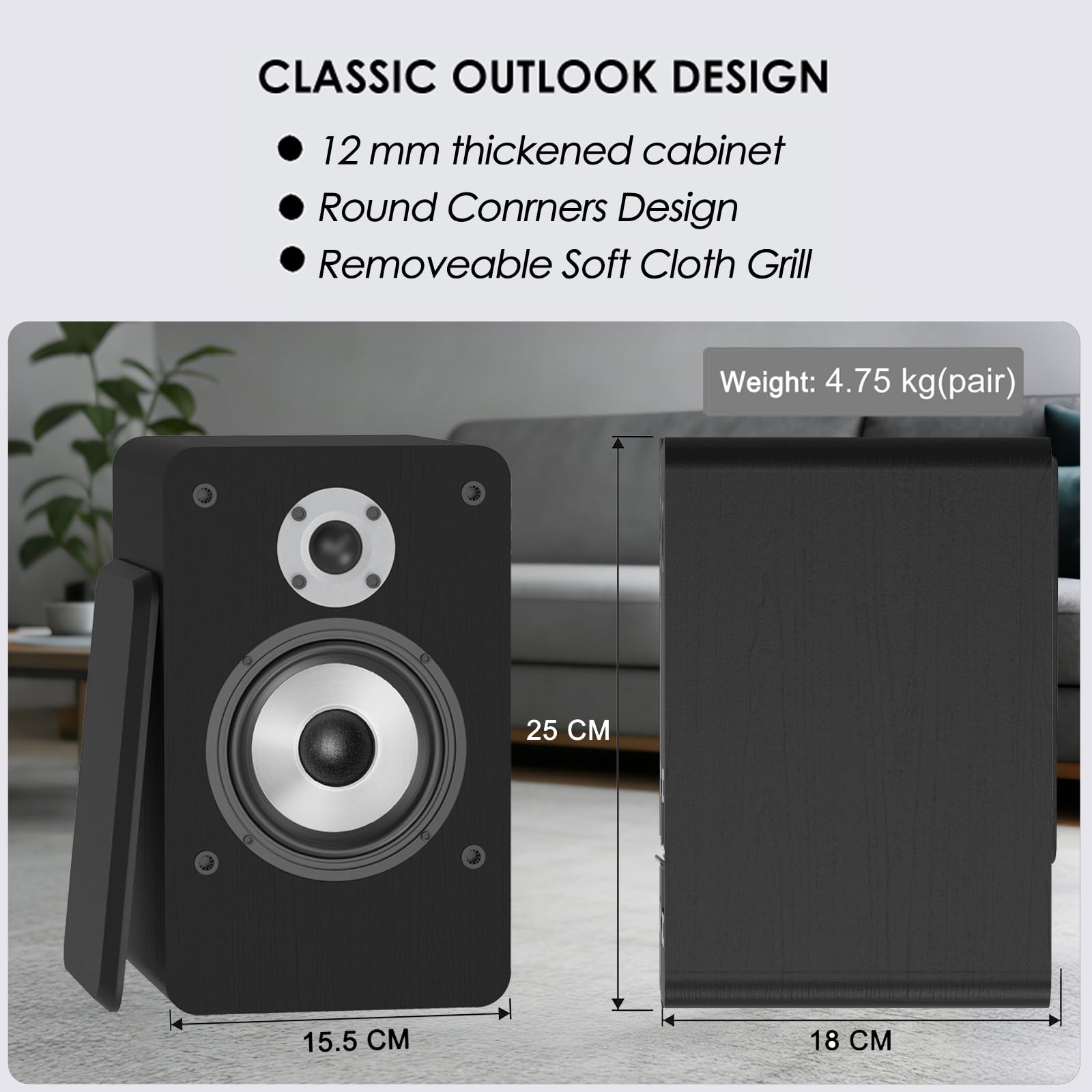 LONPOO Passive Regal-Lautsprecher Paar, 100W RMS HiFi Lautsprechers 2-Wege mit 4-Zoll-Aluminiumkonus-Tieftöner und 1-Zoll Seiden-Hochtonkalotte, 4-8 Ohm (LP-42MX)
