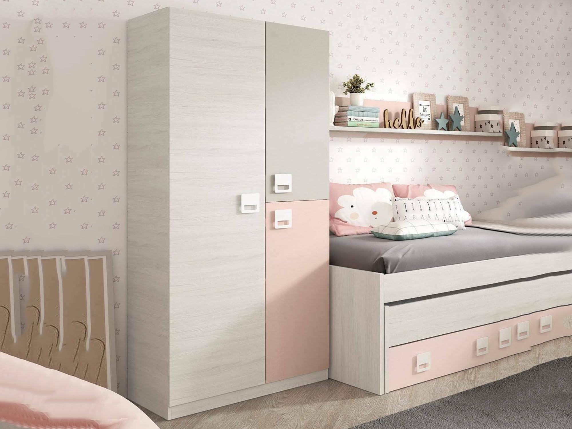 Dmora Armadio Guardaroba per cameretta, 2 Ante, Rosa-cm. 90 x 200 x 52, Unico