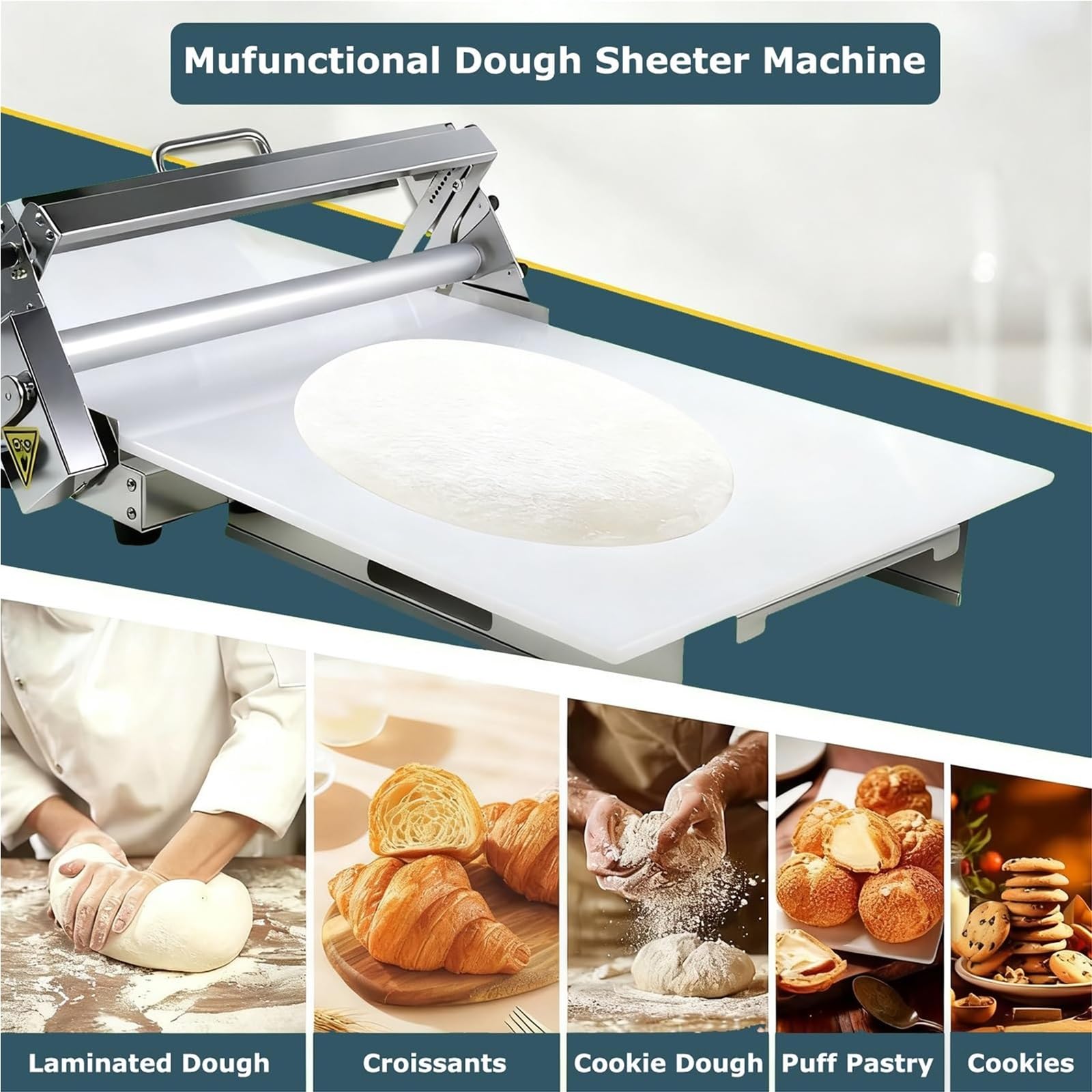 Rullo per impasto manuale con spessore regolabile, design pieghevole per cottura domestica e professionale