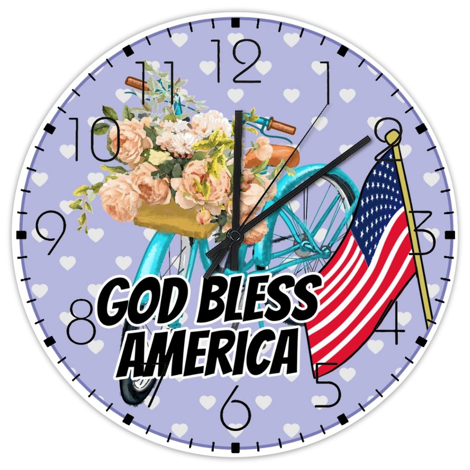 Horloge murale en bois 38 cm God Bless America silencieuse à piles