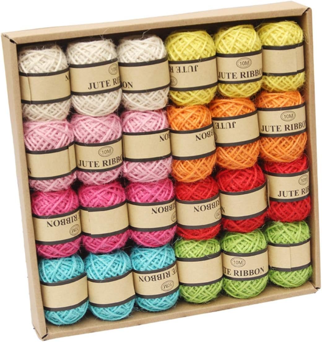DLLTEC Qinlu-Natural Jute Twine 24 Roll/Box 10M Natural Hemp Rope DIY Label Hang Rope Wedding Home Accessories Twine Jute String Gardening Cord, for Arts (Color : Mixed Color)