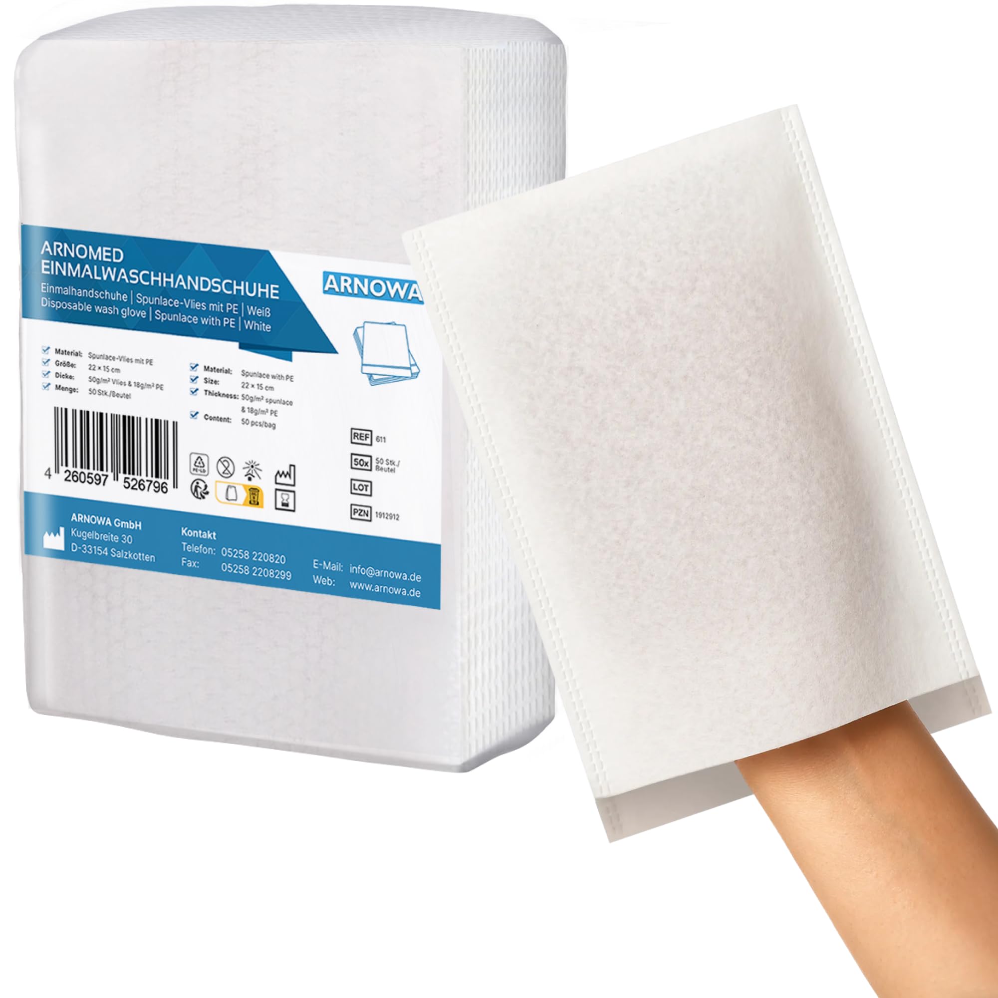 100x ARNOMED® Einmalwaschlappen Wasserabweisend, Vlies Einmal Waschhandschuhe für Erwachsene & Babys, Einweg Waschlappen Weich & Sanft, Waschhandschuhe Einweg, Wegwerf Waschlappen