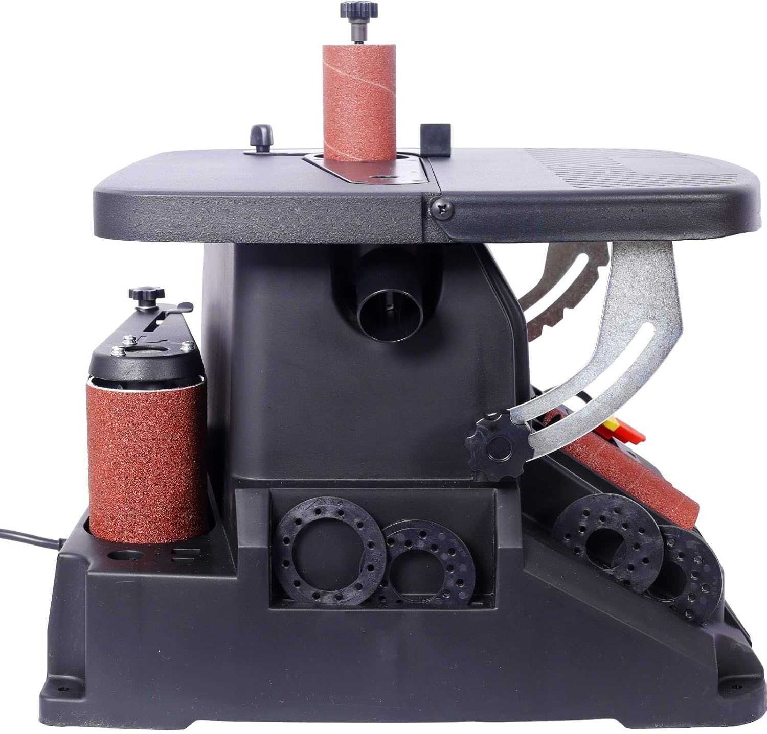 2-in-1 Oscillating Spindle and Belt Sander - Powerful 500W Motor, 5 Sanding Sleeves, Tilting Table, Dust Port - Versatile Woodworking Machine, Black