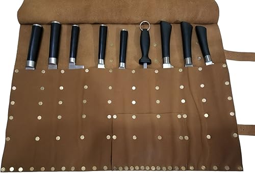 Miniatura 5 de PROFESSIONAL CHEF - Bolsa de cuchillo de chef de piel auténtica auténtica de alta calidad, 12 bolsillos, color marrón oscuro, 12 bolsillos, espacio