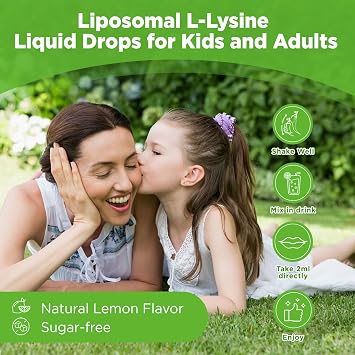Liposomal L-lysine Monolaurin Liquid Drops, Lysine 1000MG Supplement for Adults & Kids, Echinacea & Elderberry with Vitamin C & D3, Zinc, for Lip & Skin Health, Collagen & Immune Support, 4 Fl Oz