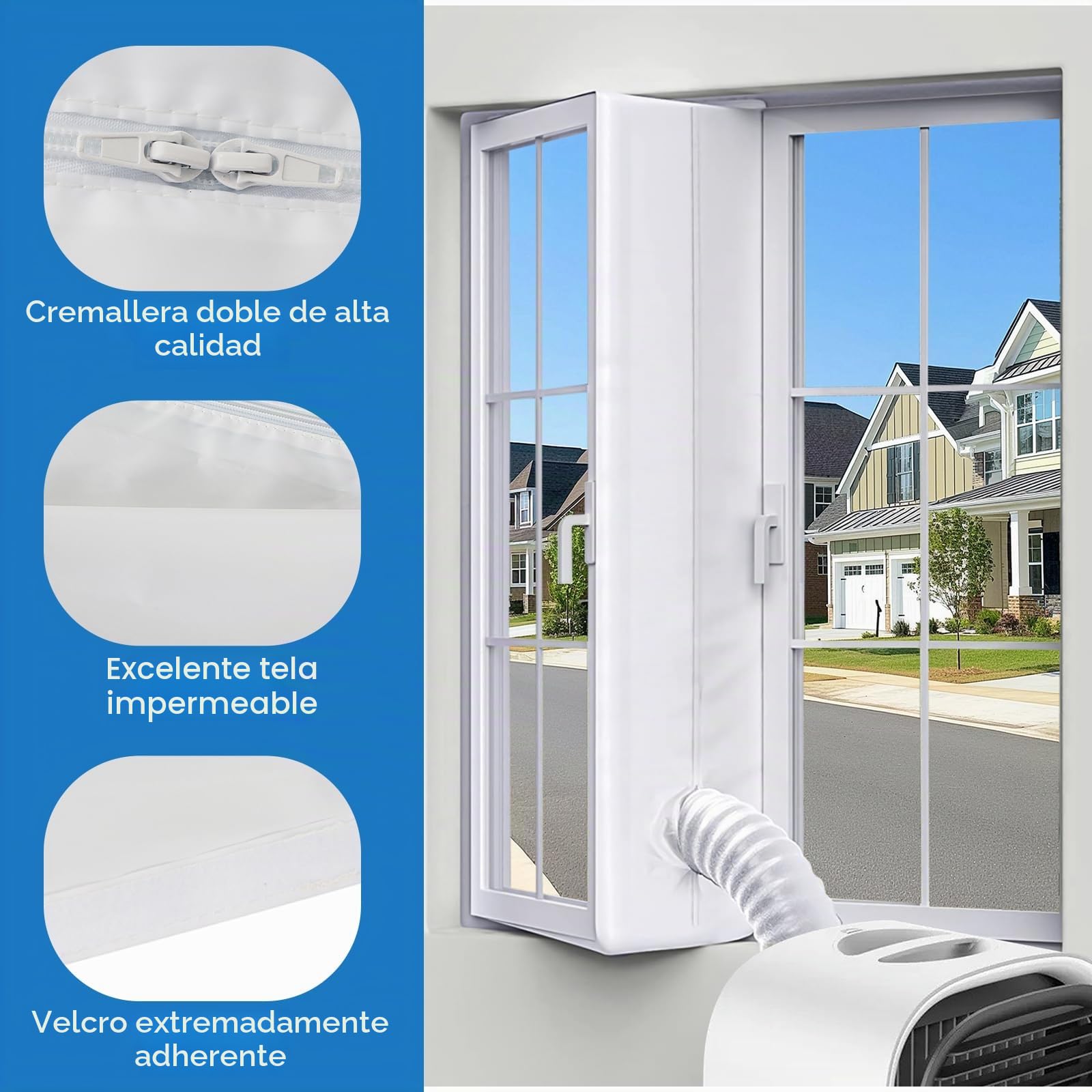 Sellador de Ventanas para Climatizadores Móviles, Junta de Ventana para Aires Condicionados Móviles, 400 CM, con ojal único y brida, sello triangular universal