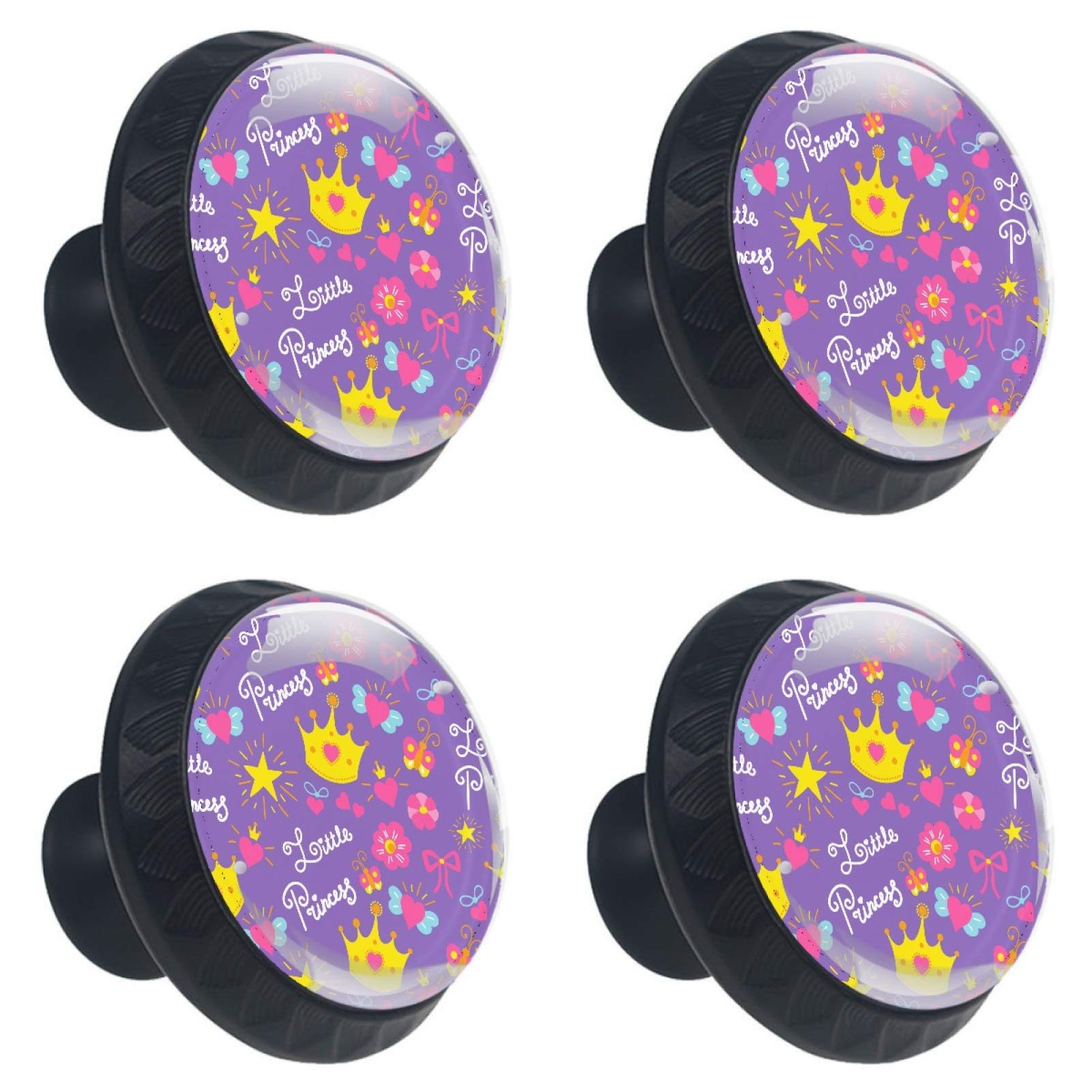 Boutons ronds en verre couronne de princesse pour placard et commode enfant - Lot de 4 de 30 mm