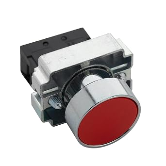 Momentary Push Button Switch with Flat Head, N/C - On/Off, Self-Resetting Start Stop Button for Home and Industrial Use Red