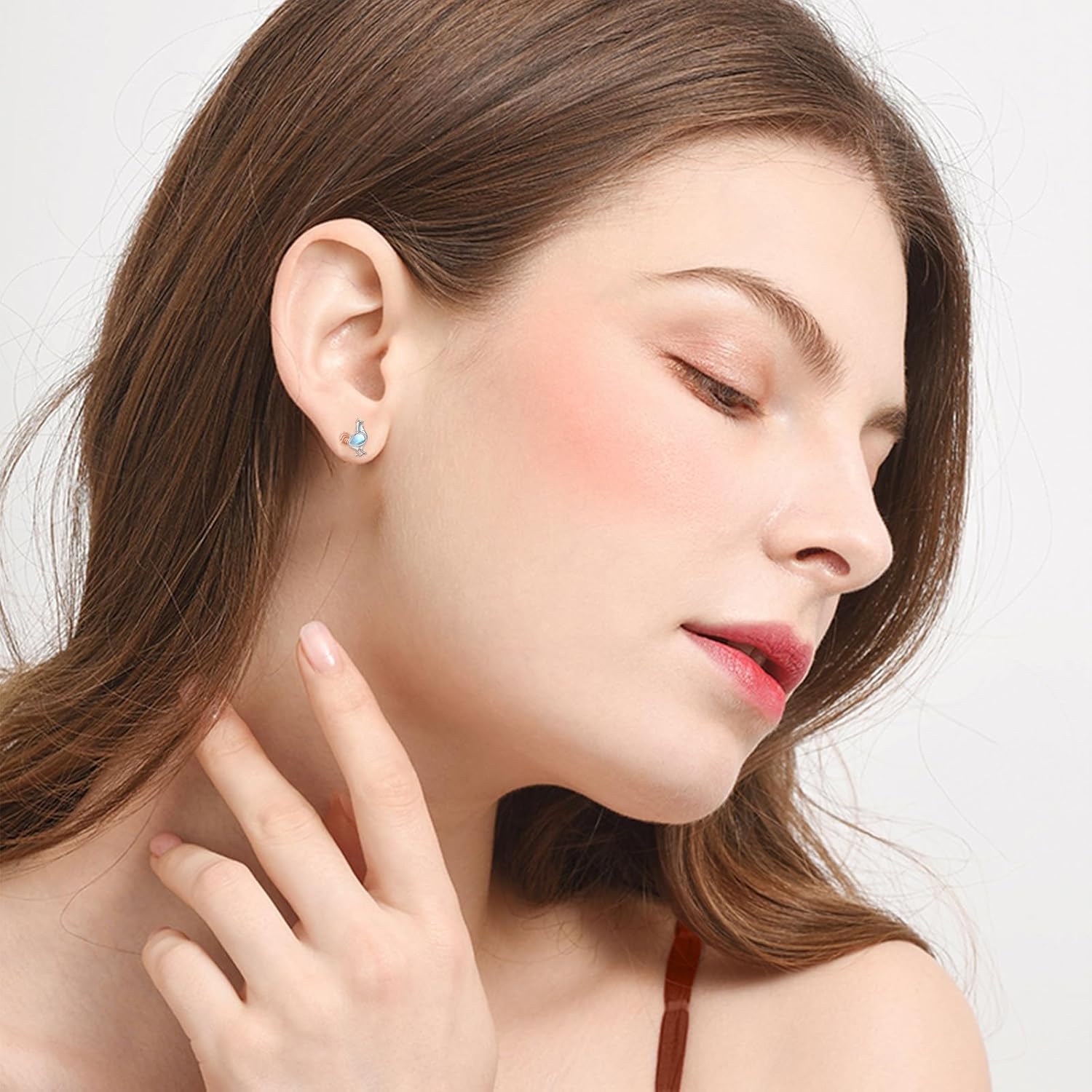 Animal Stud Earrings 925 Sterling Silver Axolotl, Pig, Giraffe, Chick with Moonstone Earrings Hypoallergenic Cute Animal Jewelry Gifts for Women Birthday Mother's Day - Image 4