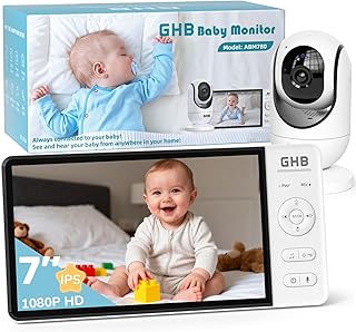 GHB Babyphone mit Kamera 7 Zoll 1080P IPS HD-Bildschirm 5000 mAh Max. 360 Stunden im VOX-Modus 4X Zoom 8 Schlaflieder Nachtsicht