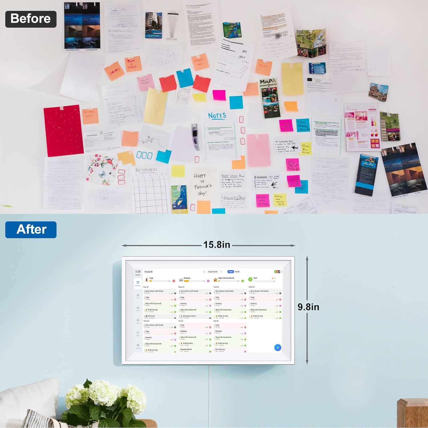 Ascrecem Digital Calendar 15.6 inch Smart Electronic Calendar for Family Chore Chart Cooking Plan HD Touchscreen with Digital Picture Frame Function Instantly Share Photos and Videos