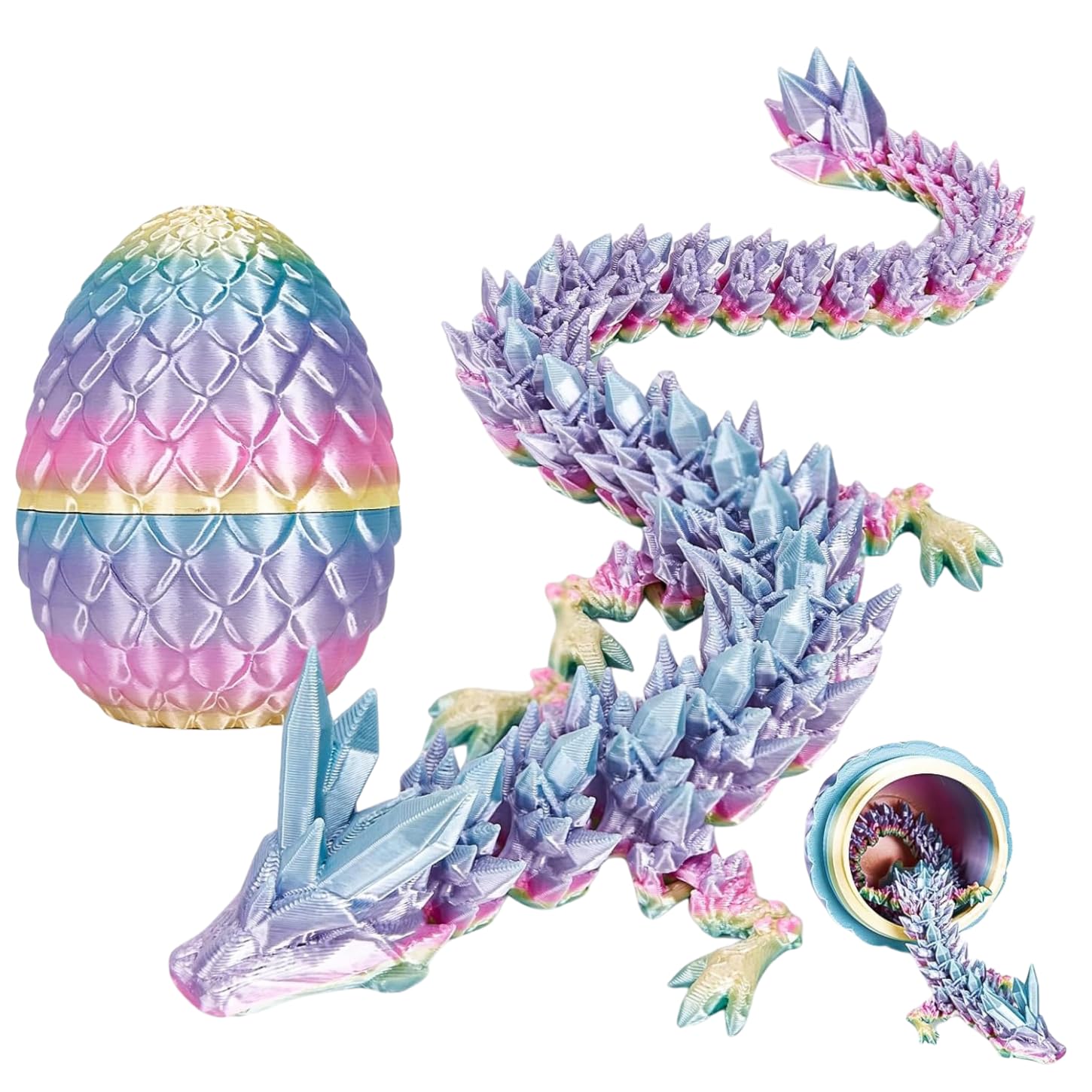 12-Inch 3D Printed Articulated Dragon with Egg, Flexible PLA Fantasy Collectible Figure