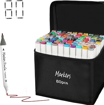 wyewye Alcohol Marker Set 80 Colors Art Supplies Markers for Adults Dual Tip Drawing Pen for Artists Age 8-12 Kids Paint Pen Perfect for Drawing, Sketching and Designing White
