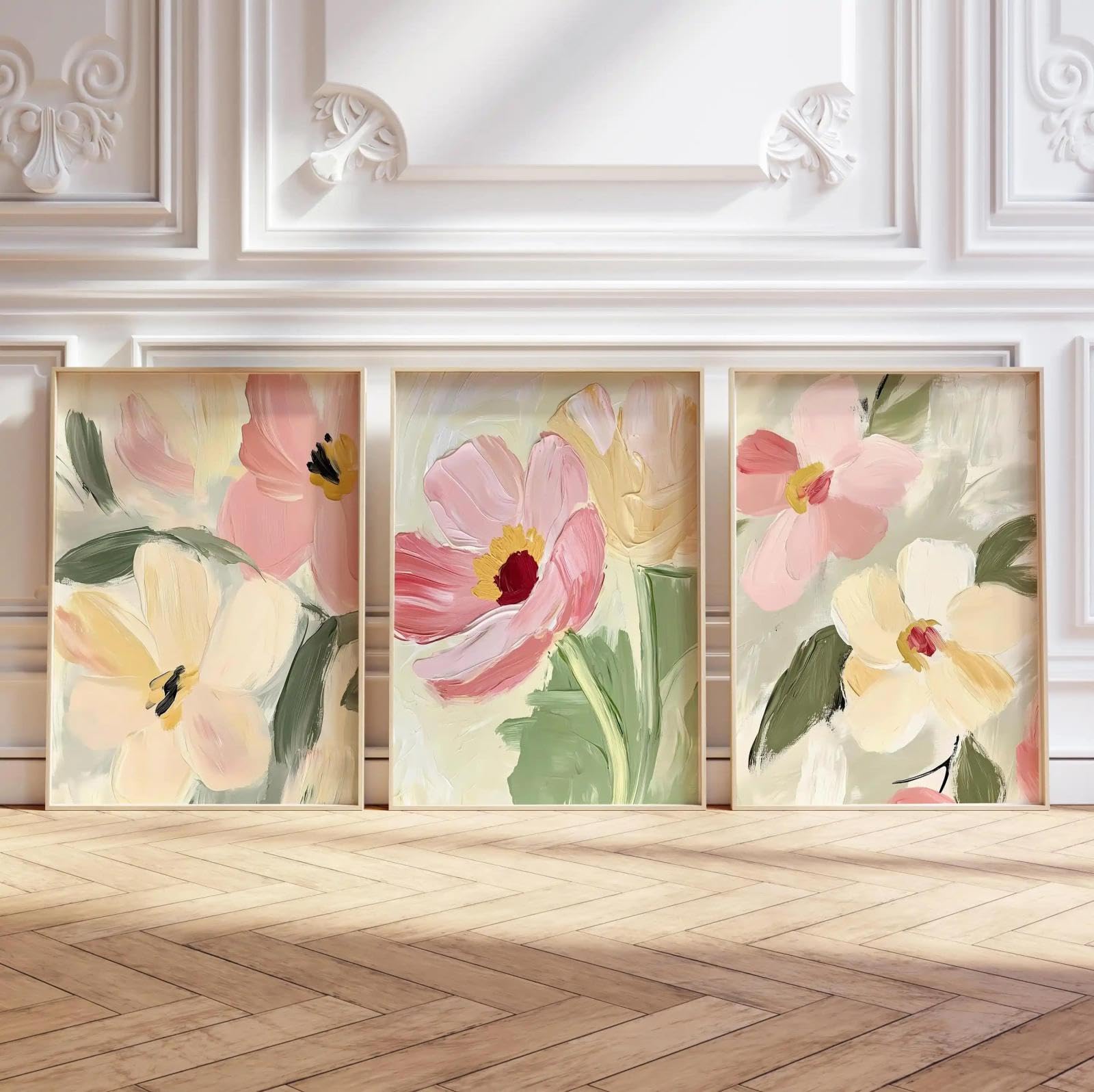 Baibexing Neutral Tones Abstract Floral Cottagecore Flowers Artwork Pastel Wildflowers Canvas Painting Poster Prints Wall Art Home Decor 30X40Cmx3Pcs Unframed