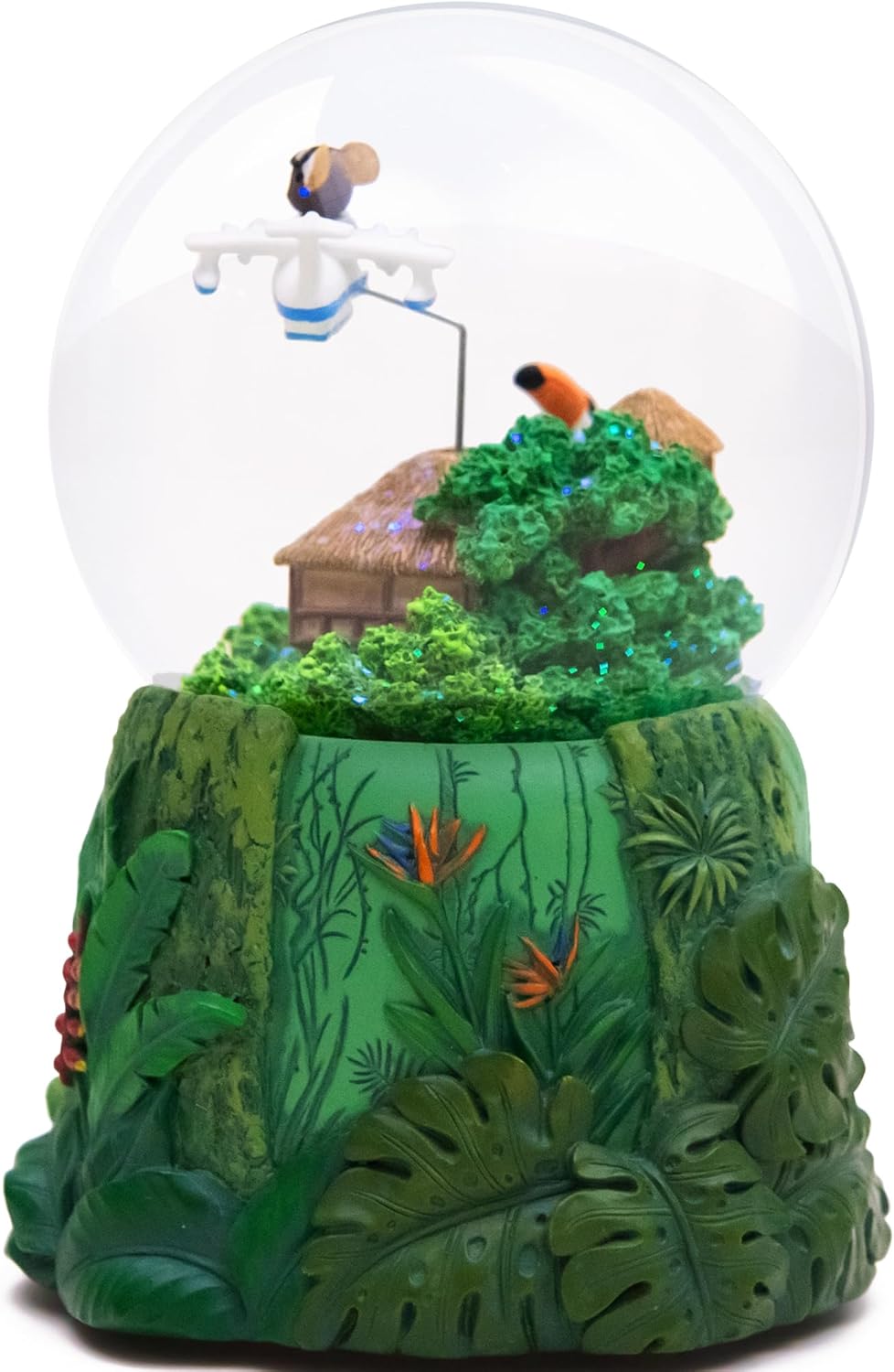 Mouse Adventure Snow Globe with Moving Airplane, Musical, Rotating Plane, Colorful Glitter, Jungle Explorer Theme, Home Décor, Unique Gifts for Birthday, Christmas, Holiday, Plays 'You Can Fly' Tune