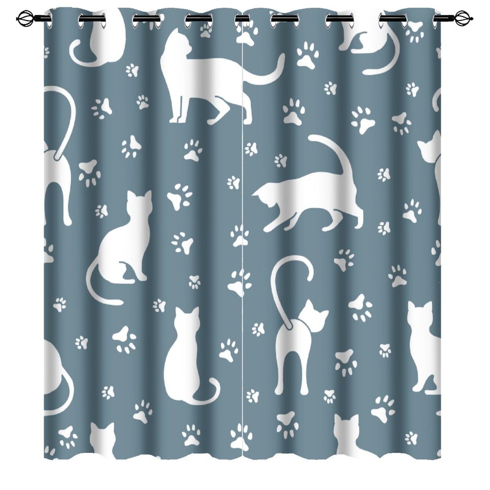 Abstract Cartoon Cat Silhouette Curtains - Funny Minimalist Cute Animals Cat Paws Thermal Insulated Blackout Curtains - Grommet Top Window Treatment Drapes for Bedroom 72L x 31.5W,2 Panels
