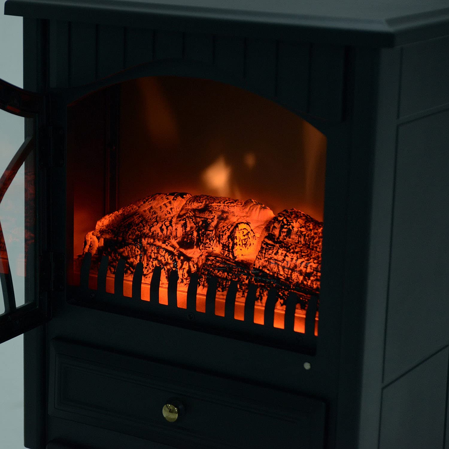 HOMCOM Chimenea Eléctrica de Pie 1000W/2000W Chimenea Decorativa con Ventana Efecto de Llama Brillo Ajustable y Protección Sobrecalentamiento para 15-30 ㎡ 45x28,5x54 cm Negro